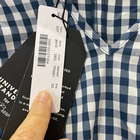 J. Crew Universal Standard Gingham Top Navy/White Tie Sleeve Size XS NWT - Picture 6 of 10